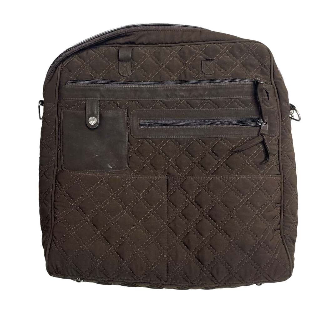 Vera Bradley Brown Quilted Laptop Messenger Bag Briefcase Floral Lined